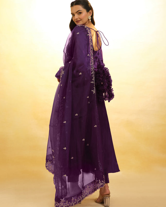 Purple Organza Readymade Anarkali Suit