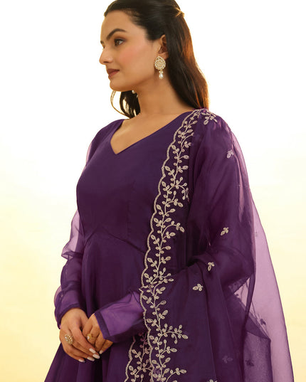 Purple Organza Readymade Anarkali Suit