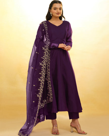 Purple Organza Readymade Anarkali Suit
