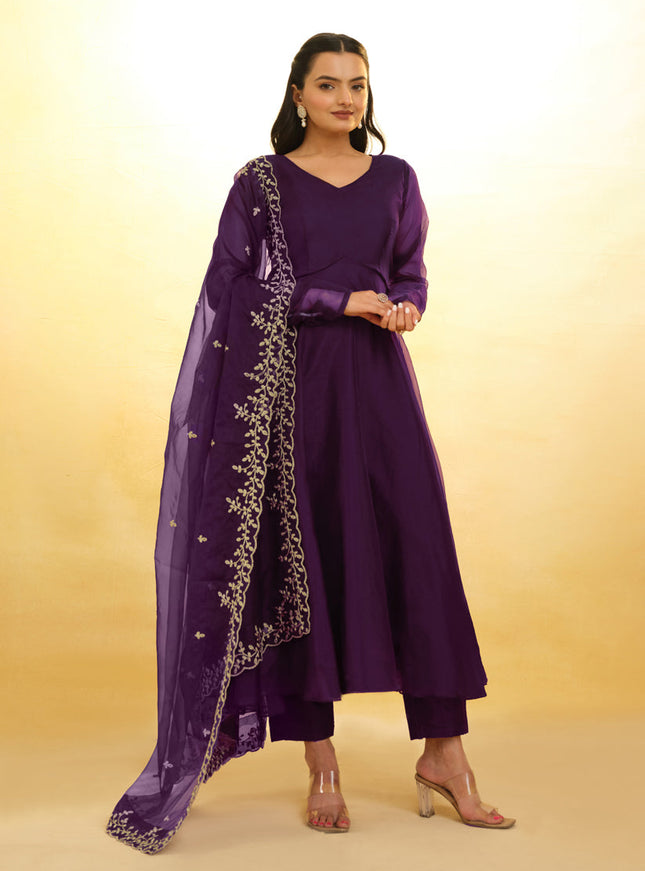 Purple Organza Readymade Anarkali Suit
