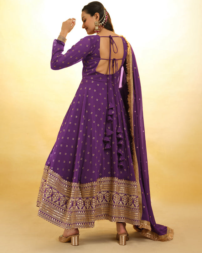 Purple Embroidered Georgette Readymade Anarkali Suit