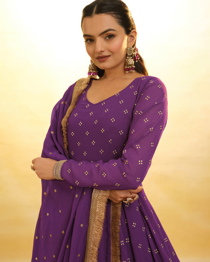 Purple Embroidered Georgette Readymade Anarkali Suit