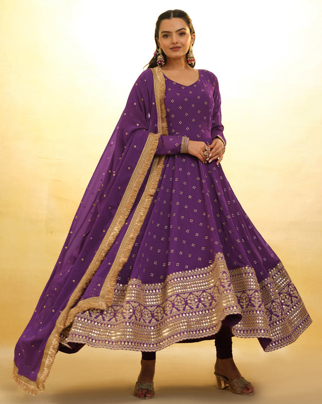 Purple Embroidered Georgette Readymade Anarkali Suit