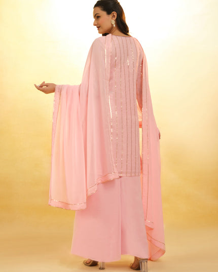 Blush Pink Embroidered Georgette Readymade Palazzo Suit