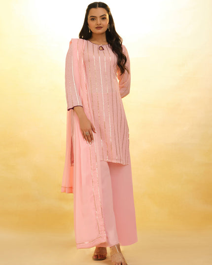 Blush Pink Embroidered Georgette Readymade Palazzo Suit