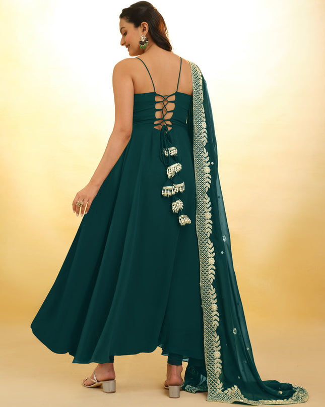 Morpich Embroidered Georgette Readymade Gown with Dupatta