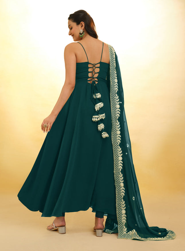 Morpich Embroidered Georgette Readymade Gown with Dupatta