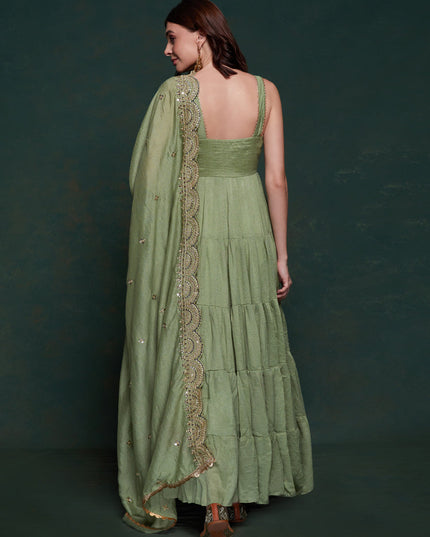 Sage Green Georgette Gown with Dupatta