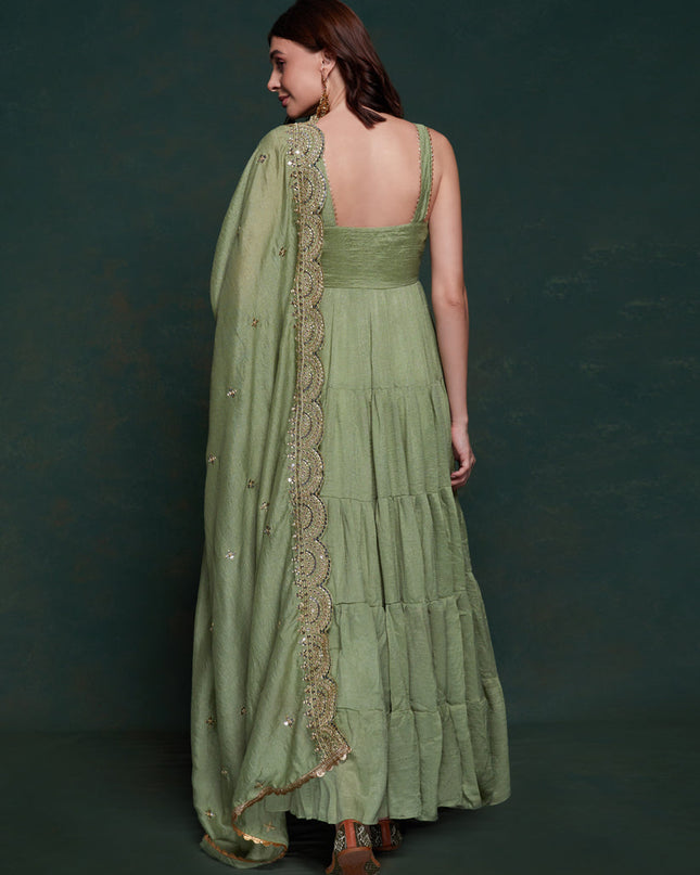 Sage Green Georgette Gown with Dupatta