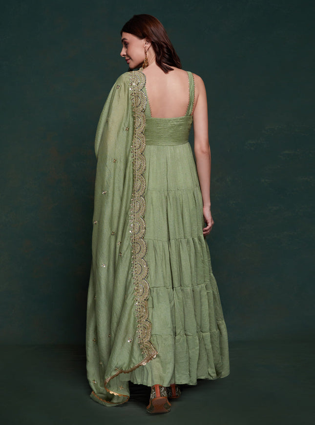 Sage Green Georgette Gown with Dupatta