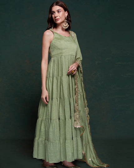 Sage Green Georgette Gown with Dupatta