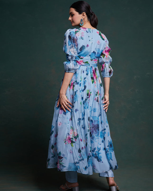 Sky Blue Readymade Kurti with Bottom