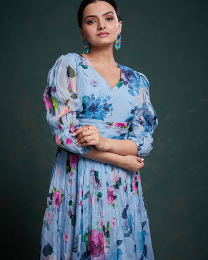 Sky Blue Readymade Kurti with Bottom