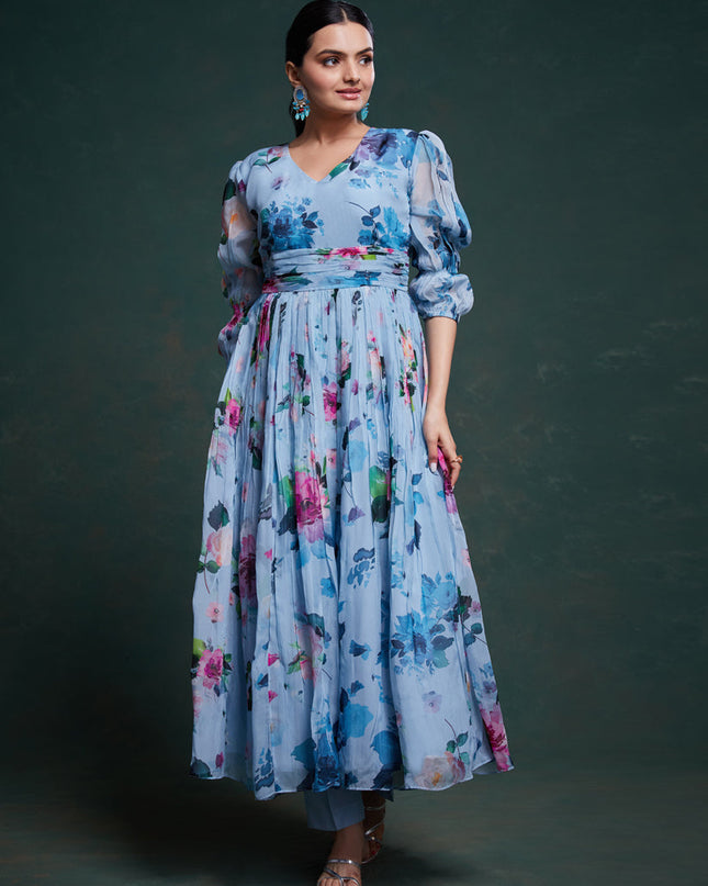 Sky Blue Readymade Kurti with Bottom