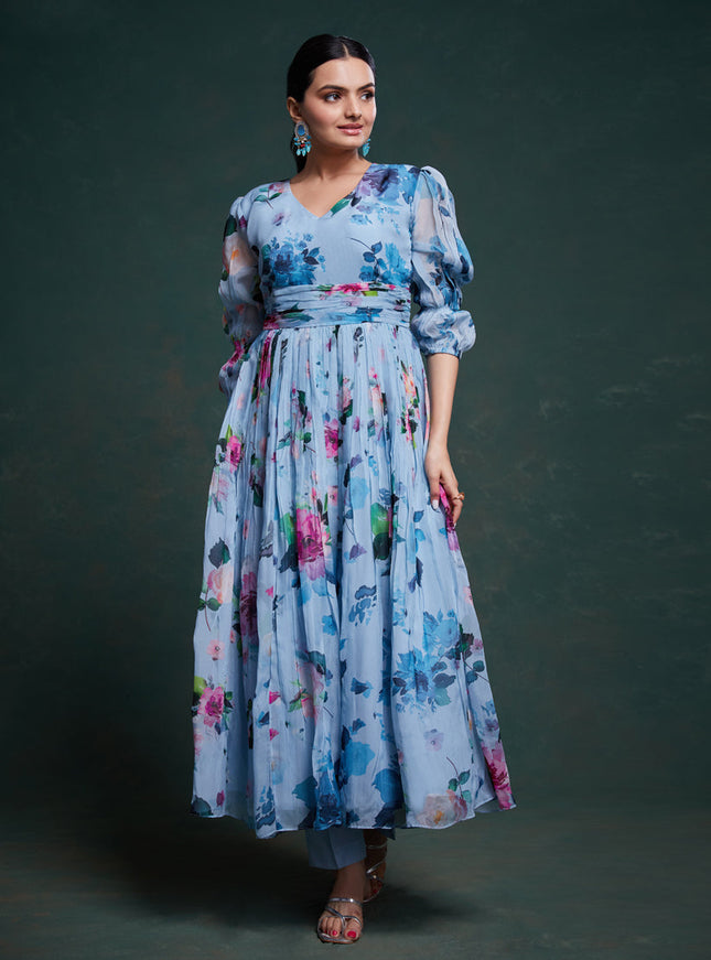 Sky Blue Readymade Kurti with Bottom