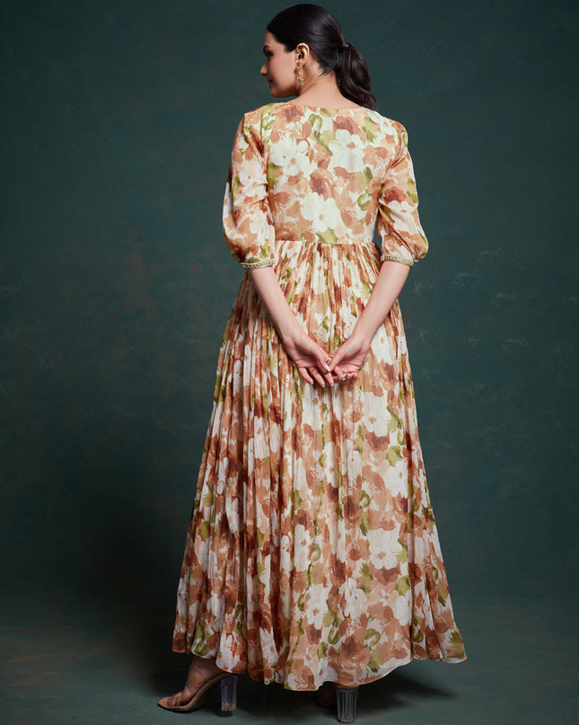 Cream Georgette Readymade Gown