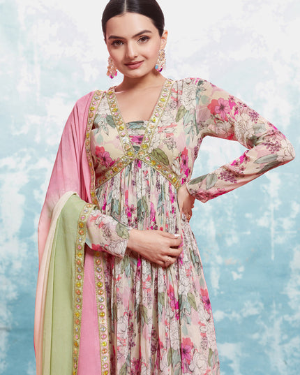 Blush Pink Georgette Readymade Anarkali Suit