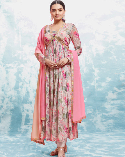 Blush Pink Georgette Readymade Anarkali Suit