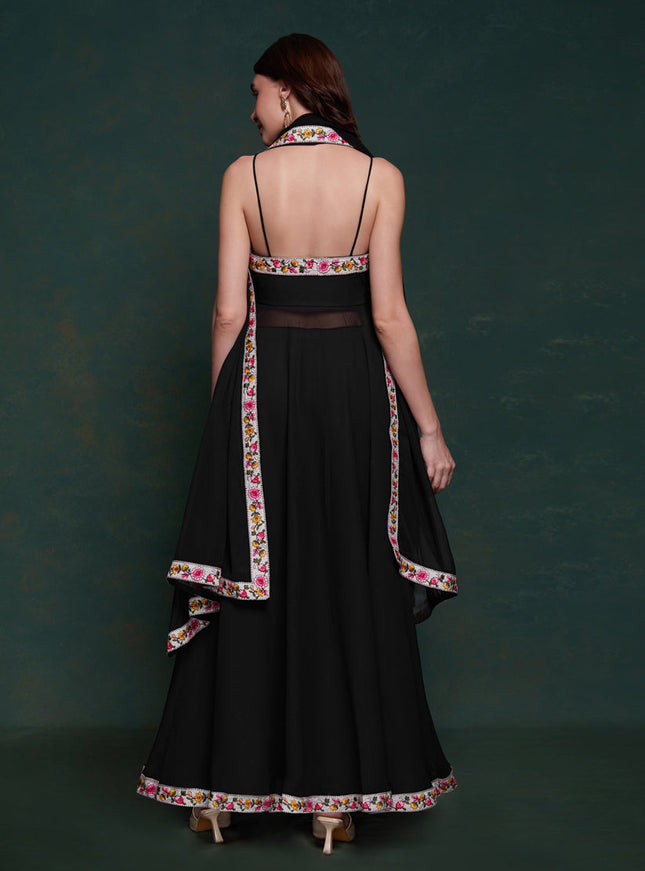Black Georgette Readymade Anarkali Suit