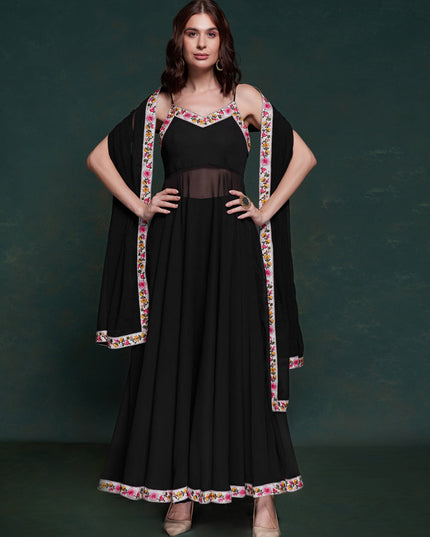 Black Georgette Readymade Anarkali Suit