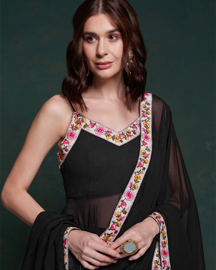 Black Georgette Readymade Anarkali Suit