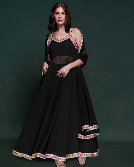 Black Georgette Readymade Anarkali Suit