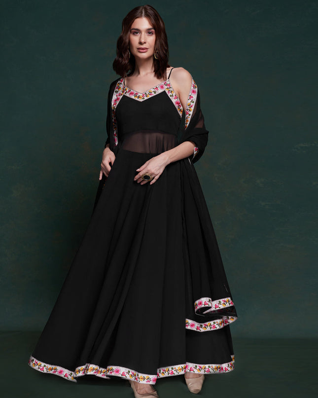 Black Georgette Readymade Anarkali Suit