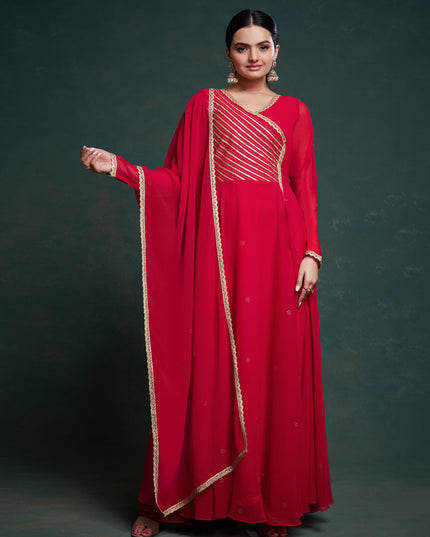 Red Georgette Readymade Gown