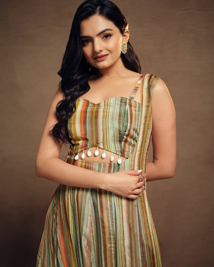 Multicolor Chinnon Silk IndoWestern