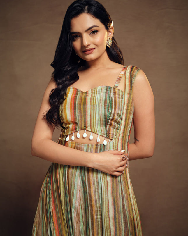 Multicolor Chinnon Silk IndoWestern