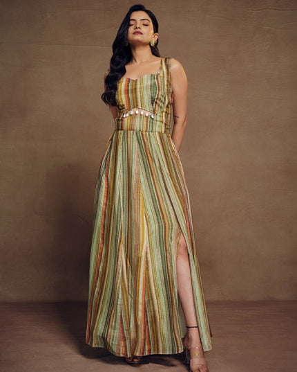 Multicolor Chinnon Silk IndoWestern