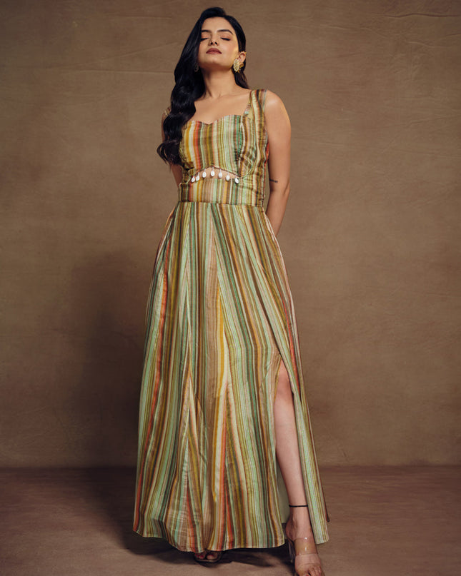 Multicolor Chinnon Silk IndoWestern