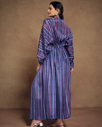 Indigo Blue Art Silk Printed Kaftan