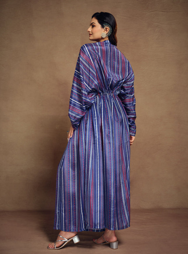 Indigo Blue Art Silk Printed Kaftan