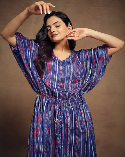 Indigo Blue Art Silk Printed Kaftan