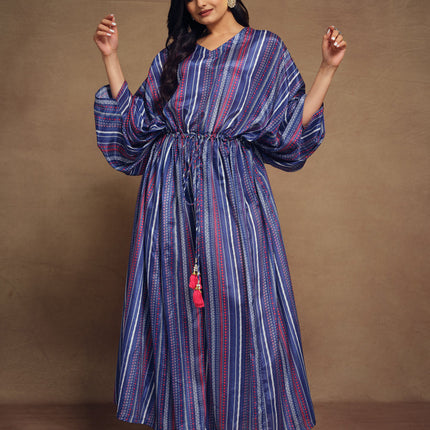 Indigo Blue Art Silk Printed Kaftan