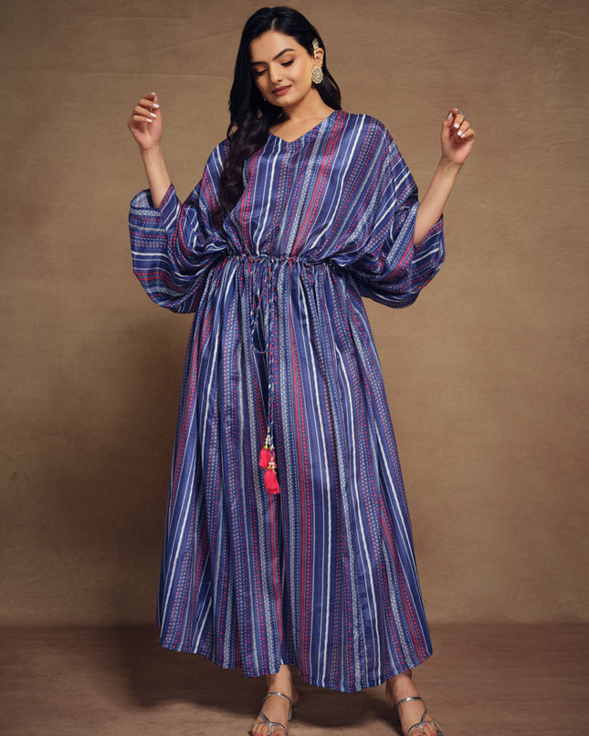 Indigo Blue Art Silk Printed Kaftan