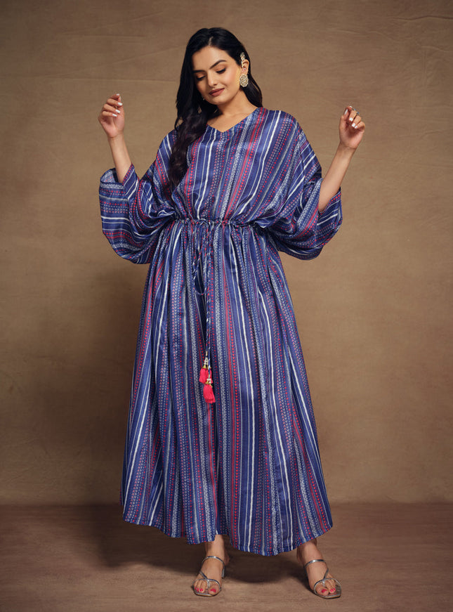 Indigo Blue Art Silk Printed Kaftan