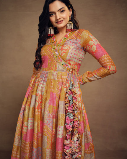 Multicolor Muslin Embroidered Readymade Palazzo Kameez