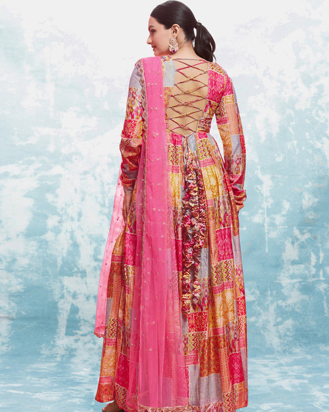 Pink Readymade Gown with Dupatta