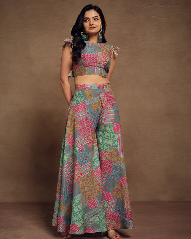 Smoke Grey Muslin Printed Co-Ord Set