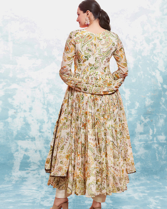 Cream Georgette Readymade Anarkali Suit