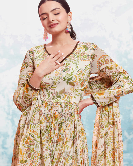 Cream Georgette Readymade Anarkali Suit