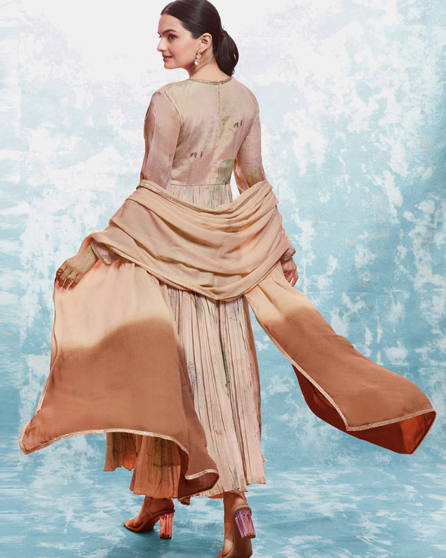 Beige Silk Readymade Anarkali Suit