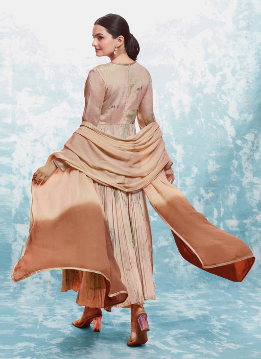 Beige Silk Readymade Anarkali Suit