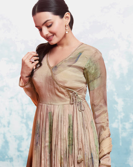 Beige Silk Readymade Anarkali Suit