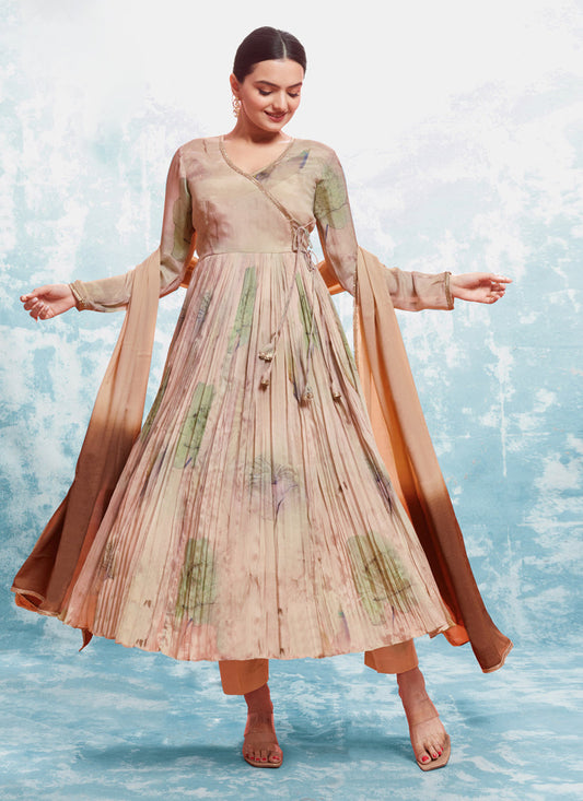 Beige Silk Readymade Anarkali Suit