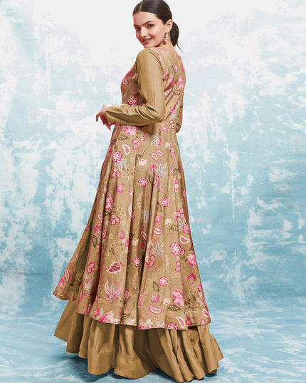 Beige Readymade Gown with Dupatta