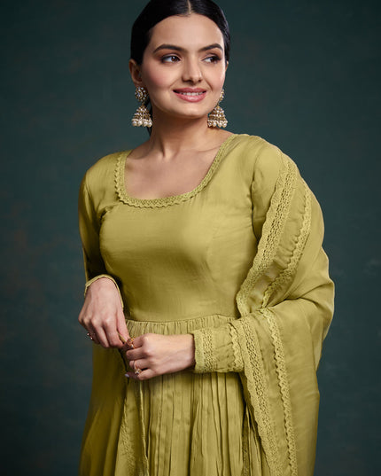 Olive Green Readymade Festival Wear Suit