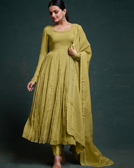 Olive Green Readymade Festival Wear Suit